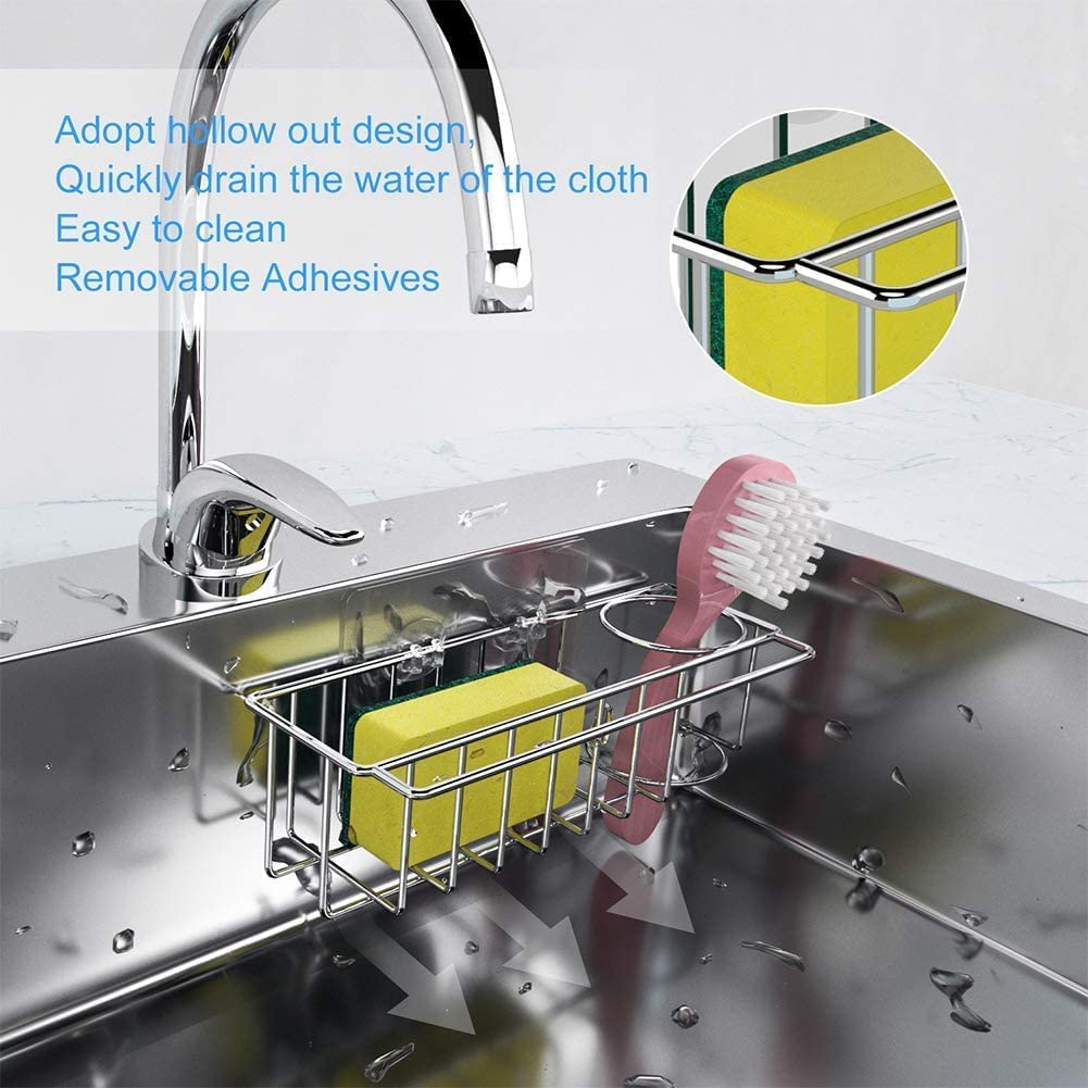 3-in-1 Adhesive Stainless Steel Sink Caddy Organizer Storage for Kitchen Rustproof V178-84565