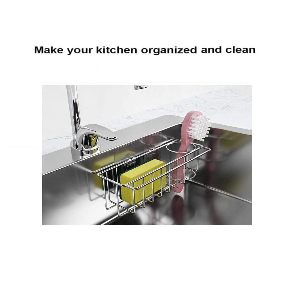 3-in-1 Adhesive Stainless Steel Sink Caddy Organizer Storage for Kitchen Rustproof V178-84565
