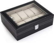 Black PU Leather Watch Organizer Display Storage Box Cases for Men & Women (10 slots) V178-84574