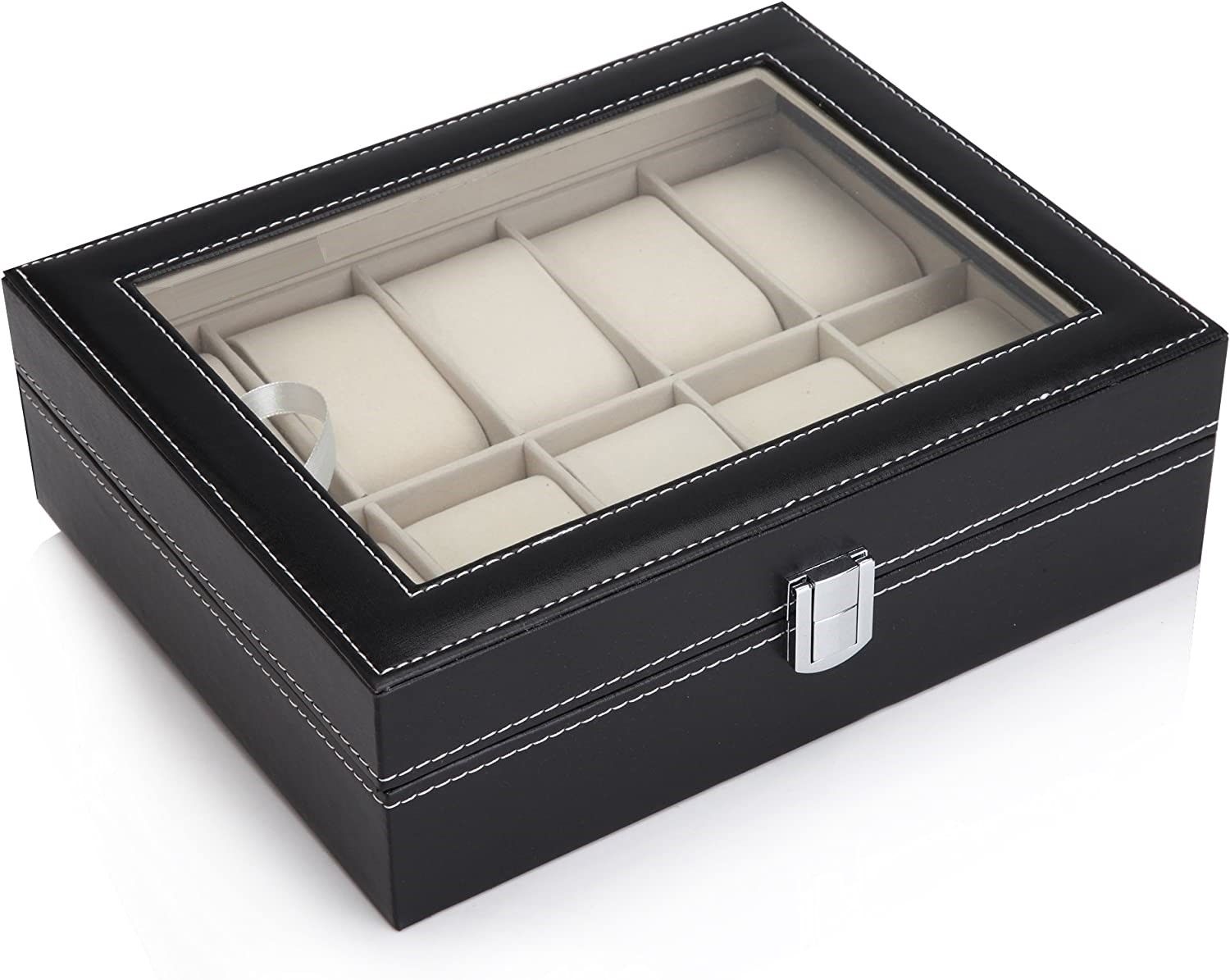 Black PU Leather Watch Organizer Display Storage Box Cases for Men & Women (10 slots) V178-84574