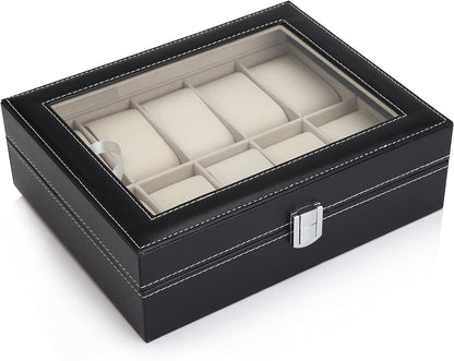 Black PU Leather Watch Organizer Display Storage Box Cases for Men & Women (10 slots) V178-84574