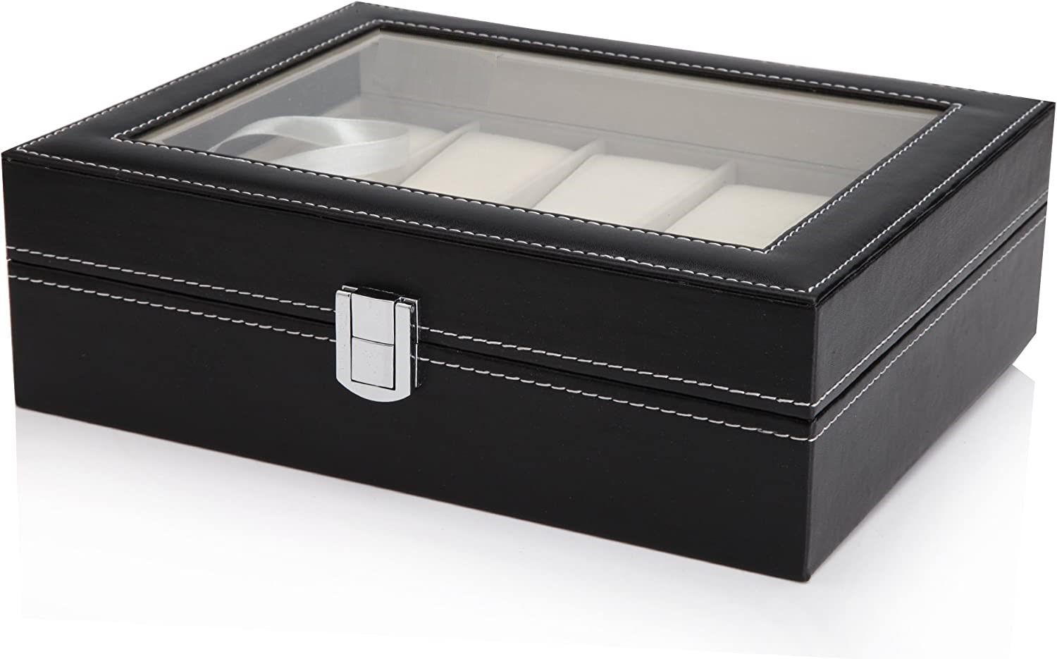 Black PU Leather Watch Organizer Display Storage Box Cases for Men & Women (10 slots) V178-84574