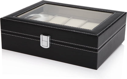 Black PU Leather Watch Organizer Display Storage Box Cases for Men & Women (10 slots) V178-84574