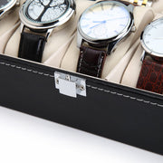 Black PU Leather Watch Organizer Display Storage Box Cases for Men & Women (10 slots) V178-84574
