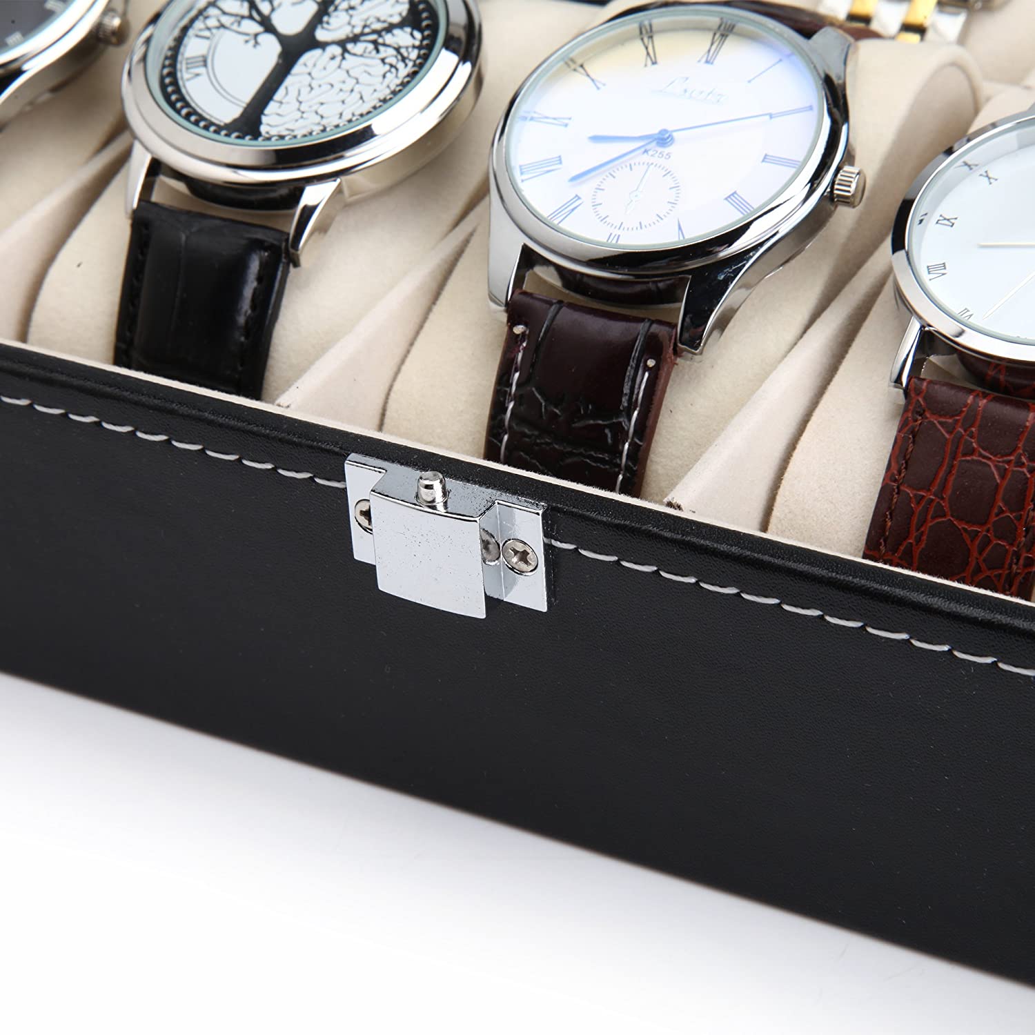 Black PU Leather Watch Organizer Display Storage Box Cases for Men & Women (10 slots) V178-84574