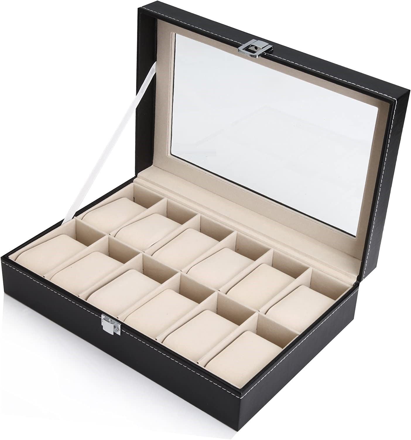 Black PU Leather Watch Organizer Display Storage Box Cases for Men & Women (12 slots) V178-84581