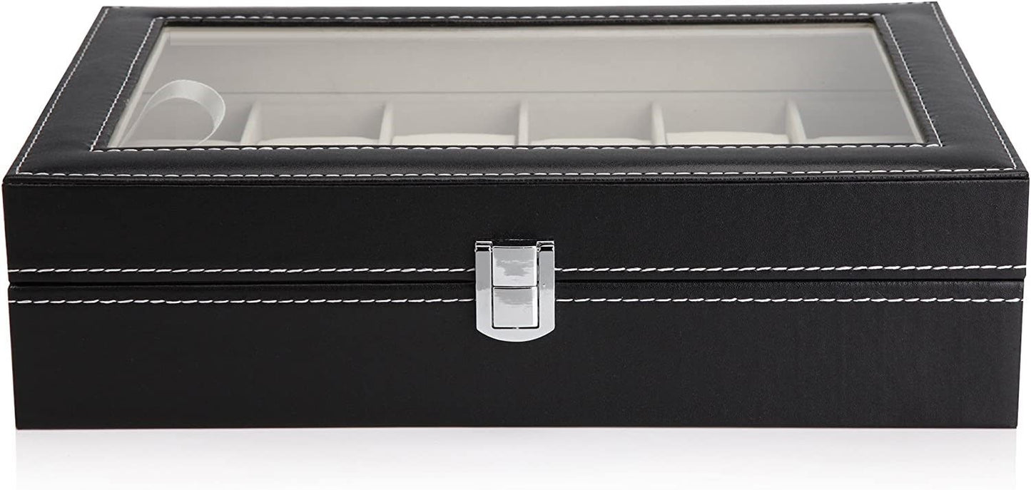 Black PU Leather Watch Organizer Display Storage Box Cases for Men & Women (12 slots) V178-84581
