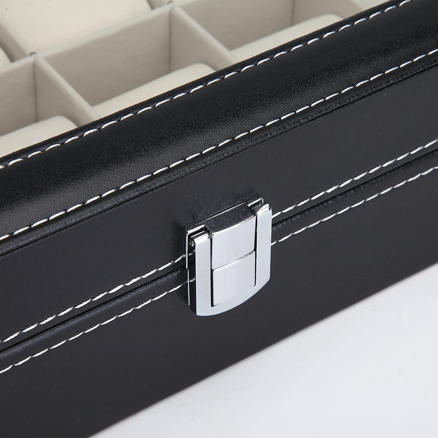 Black PU Leather Watch Organizer Display Storage Box Cases for Men & Women (12 slots) V178-84581