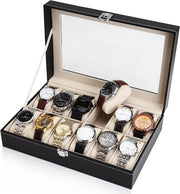 Black PU Leather Watch Organizer Display Storage Box Cases for Men & Women (12 slots) V178-84581