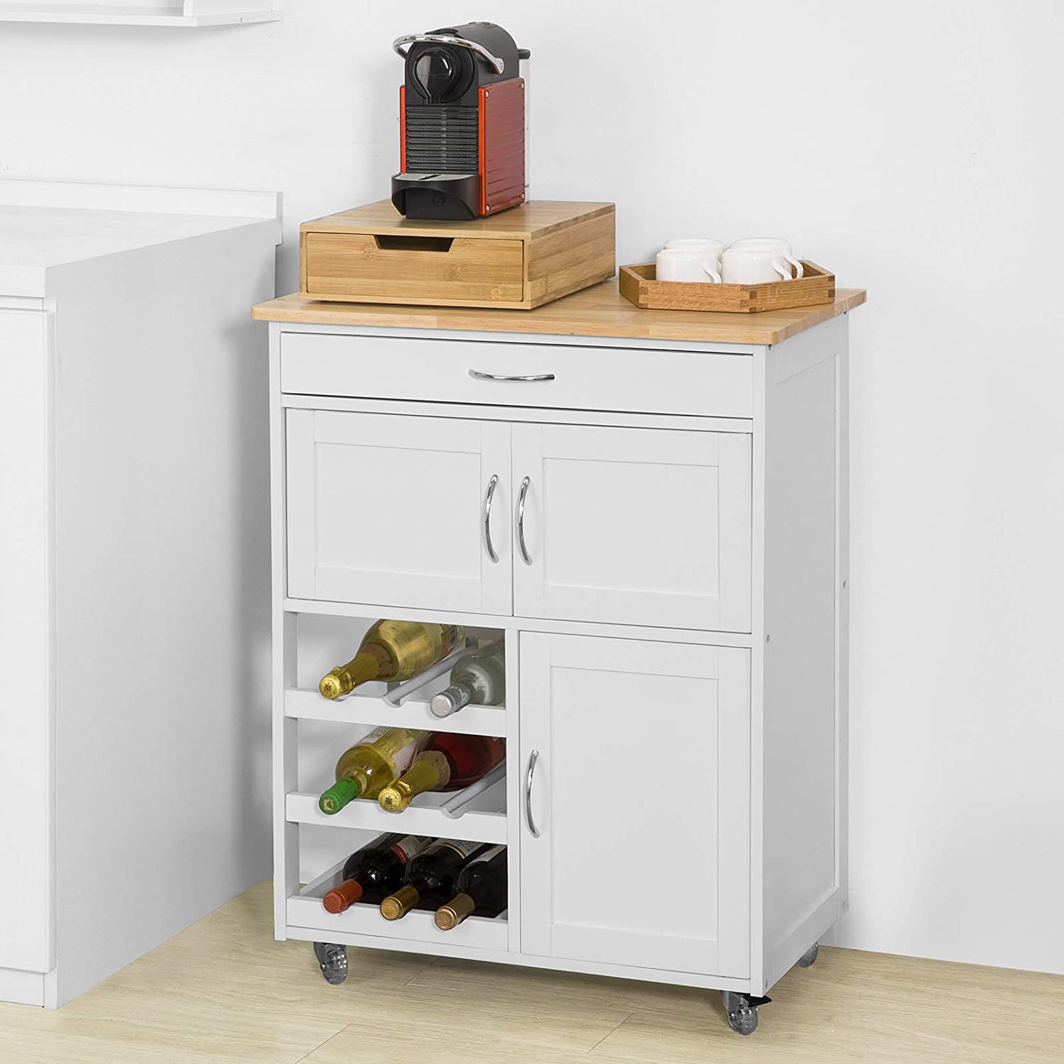 Kitchen Trolley with Wine Racks, Portable Workbench and Serving Cart for Bar or Dining V178-84621