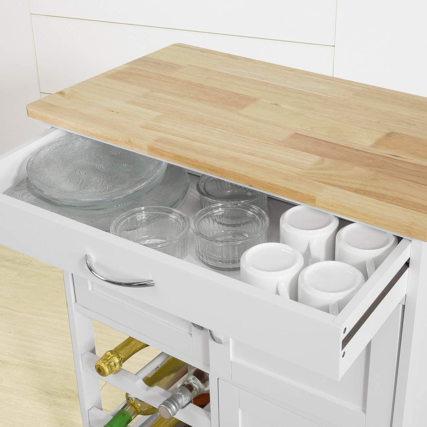 Kitchen Trolley with Wine Racks, Portable Workbench and Serving Cart for Bar or Dining V178-84621