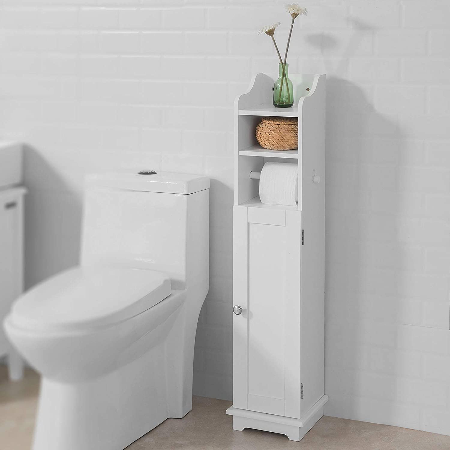 Toilet Paper Holder with Storage, Freestanding Cabinet, Toilet Brush Holder and Toilet Paper Dispenser V178-84706