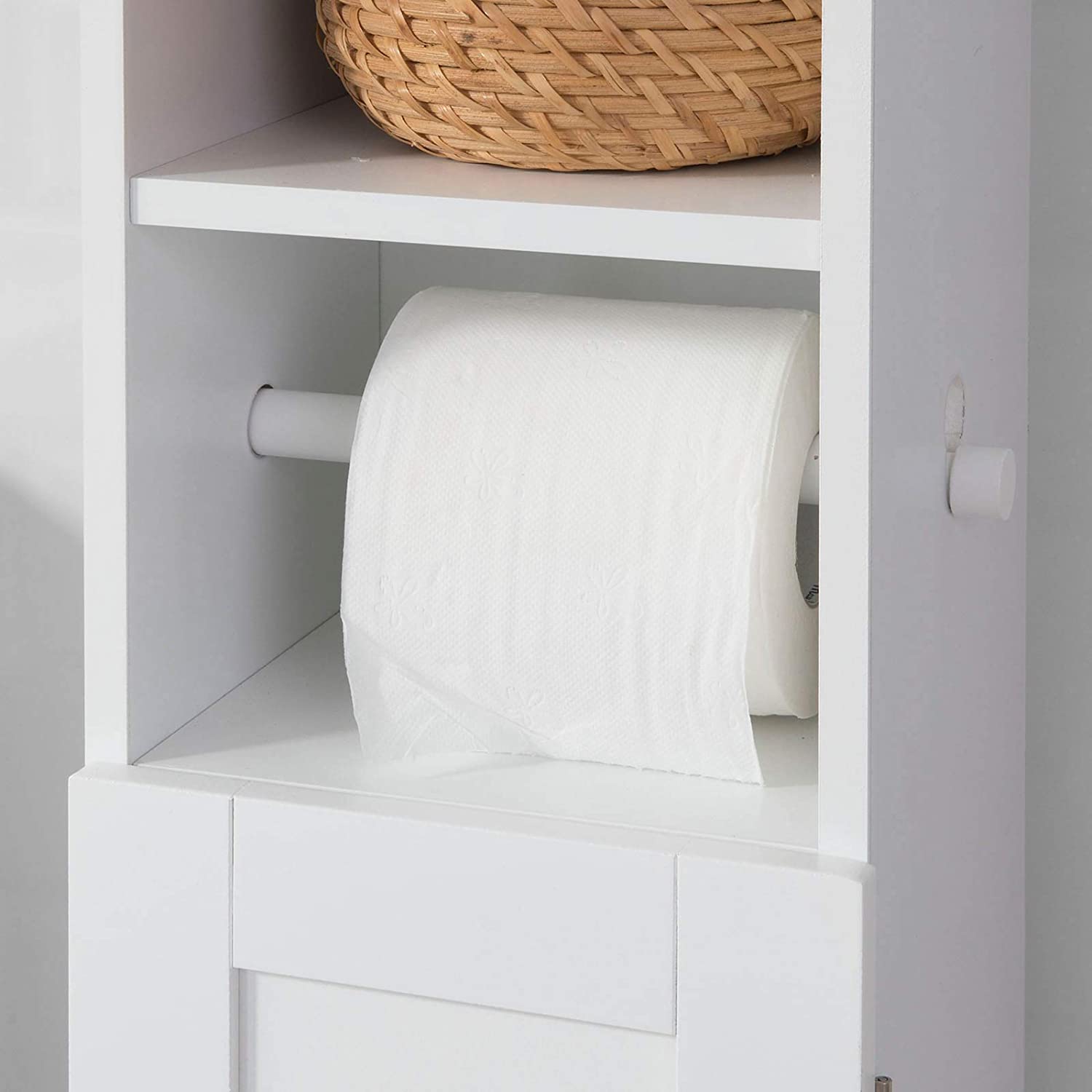 Toilet Paper Holder with Storage, Freestanding Cabinet, Toilet Brush Holder and Toilet Paper Dispenser V178-84706