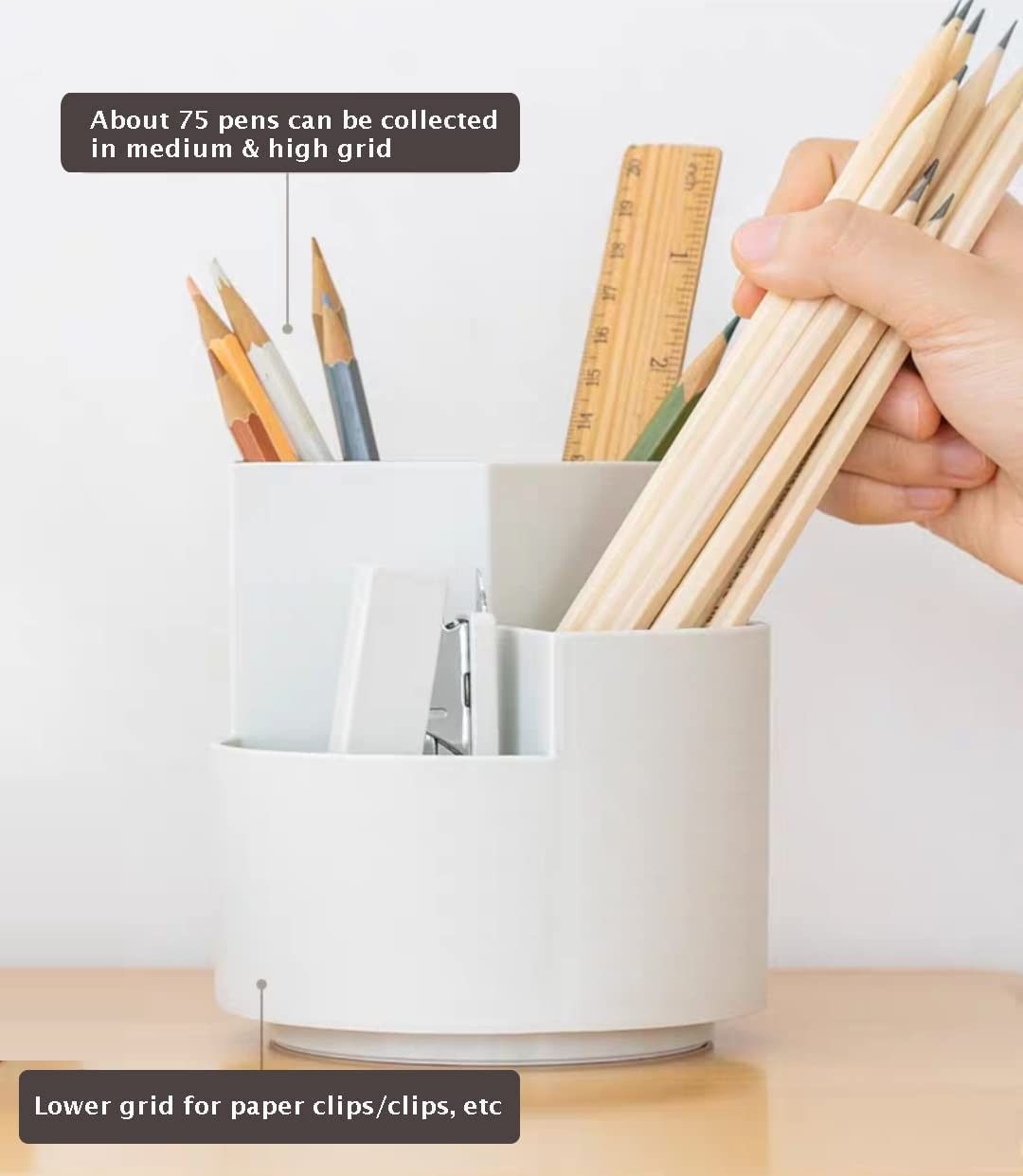 360 degree rotating multi-functional pen holder with 3 separate layer for office desk organiser (Grey) V178-84787