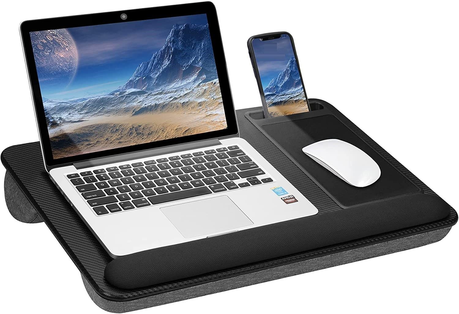 Portable Laptop Desk with Device Ledge, Mouse Pad and Phone Holder for Home Office (Black, 43cm) V178-84810