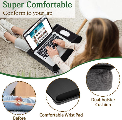 Portable Laptop Desk with Device Ledge, Mouse Pad and Phone Holder for Home Office (Black, 43cm) V178-84810