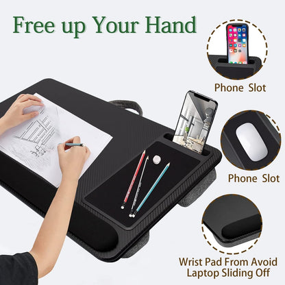 Portable Laptop Desk with Device Ledge, Mouse Pad and Phone Holder for Home Office (Black, 43cm) V178-84810