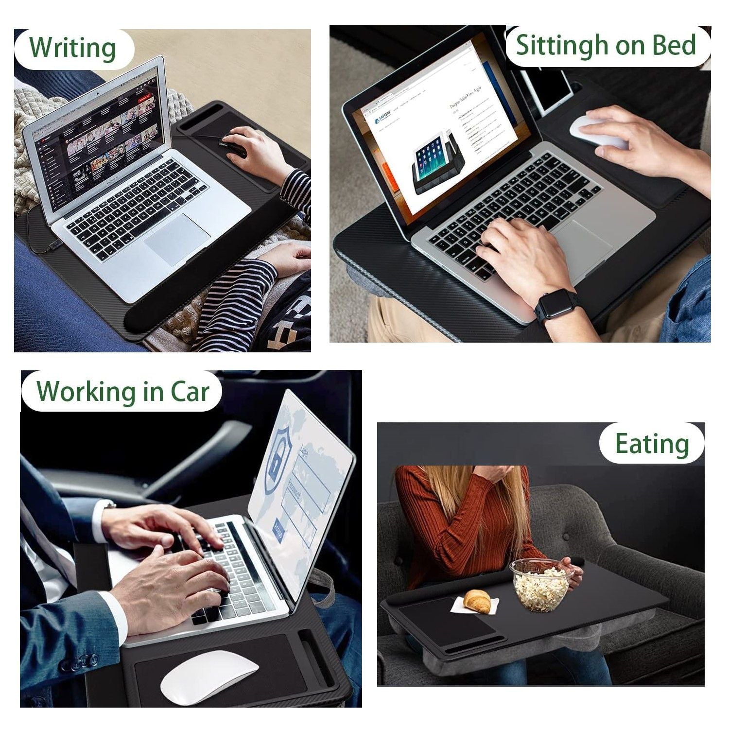Portable Laptop Desk with Device Ledge, Mouse Pad and Phone Holder for Home Office (Black, 43cm) V178-84810