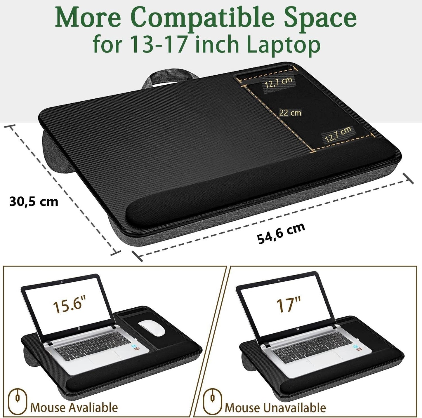 Portable Laptop Desk with Device Ledge, Mouse Pad and Phone Holder for Home Office (Black, 40cm) V178-84834