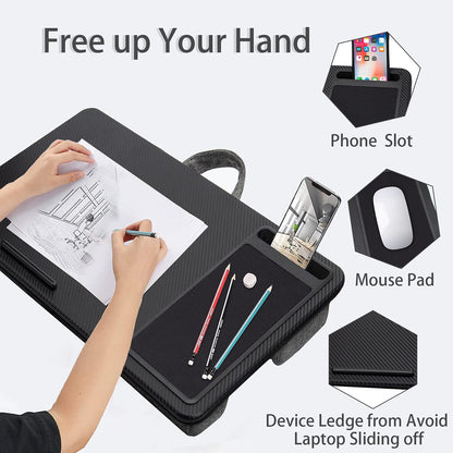 Portable Laptop Desk with Device Ledge, Mouse Pad and Phone Holder for Home Office (Black, 40cm) V178-84834