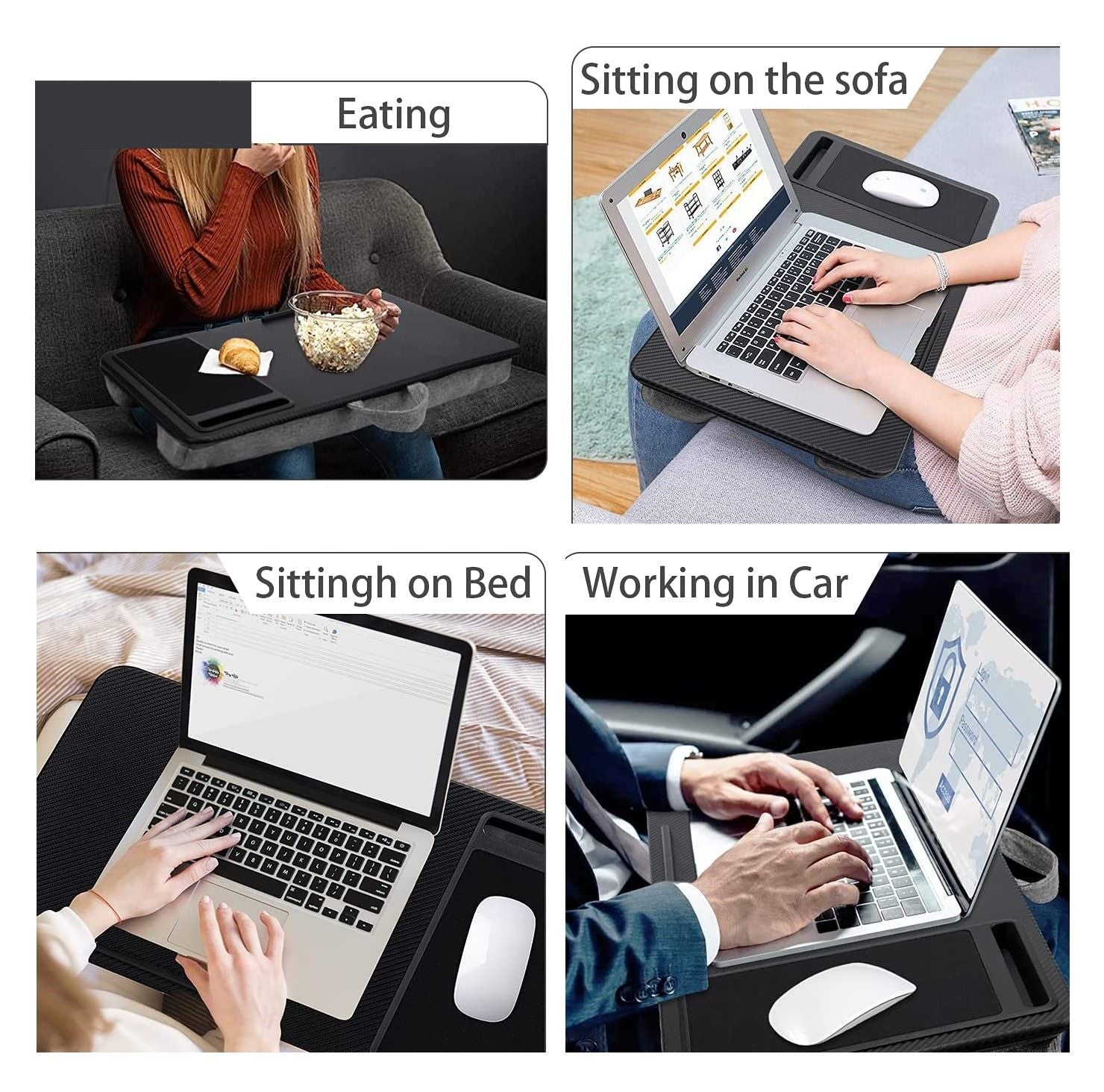 Portable Laptop Desk with Device Ledge, Mouse Pad and Phone Holder for Home Office (Black, 40cm) V178-84834