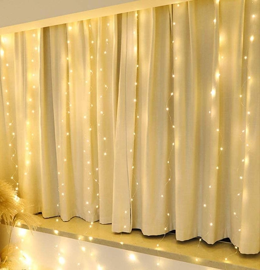 300 LEDs Window Curtain Fairy Lights 8 Modes and Remote Control for Bedroom (Warm White, 300 x 300cm) V178-84838