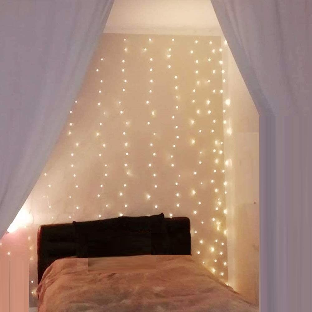 300 LEDs Window Curtain Fairy Lights 8 Modes and Remote Control for Bedroom (Warm White, 300 x 300cm) V178-84838