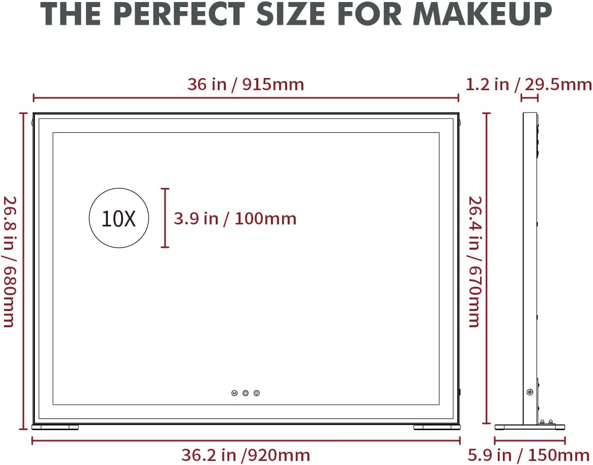 Large Hollywood Makeup Mirror 3 Modes Lighted and Smart Touch Control (92 x 68 cm) V178-84958