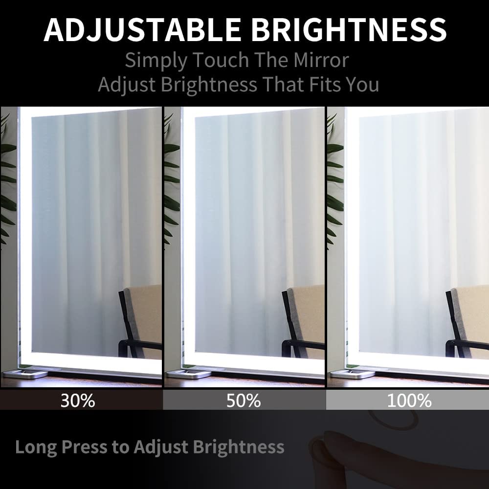 Large Hollywood Makeup Mirror 3 Modes Lighted and Smart Touch Control (92 x 68 cm) V178-84958