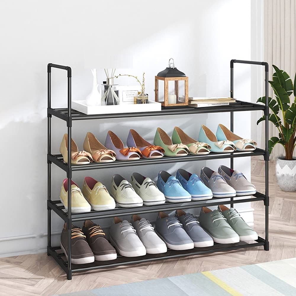 4-Tier Stainless Steel Shoe Rack Storage Organizer to Hold up to 20 Pairs of Shoes (80cm, Black) V178-84995