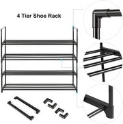 4-Tier Stainless Steel Shoe Rack Storage Organizer to Hold up to 20 Pairs of Shoes (80cm, Black) V178-84995