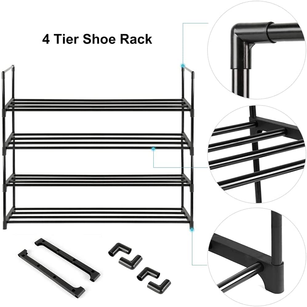 4-Tier Stainless Steel Shoe Rack Storage Organizer to Hold up to 20 Pairs of Shoes (80cm, Black) V178-84995