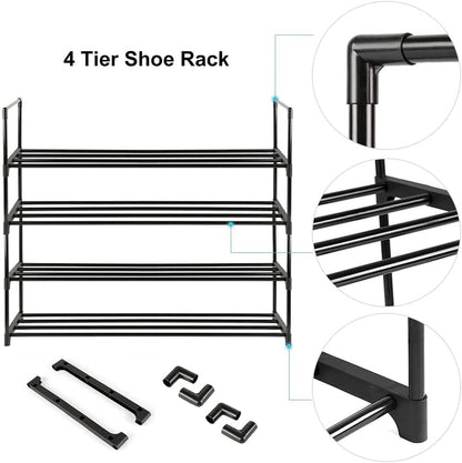 4-Tier Stainless Steel Shoe Rack Storage Organizer to Hold up to 20 Pairs of Shoes (80cm, Black) V178-84995