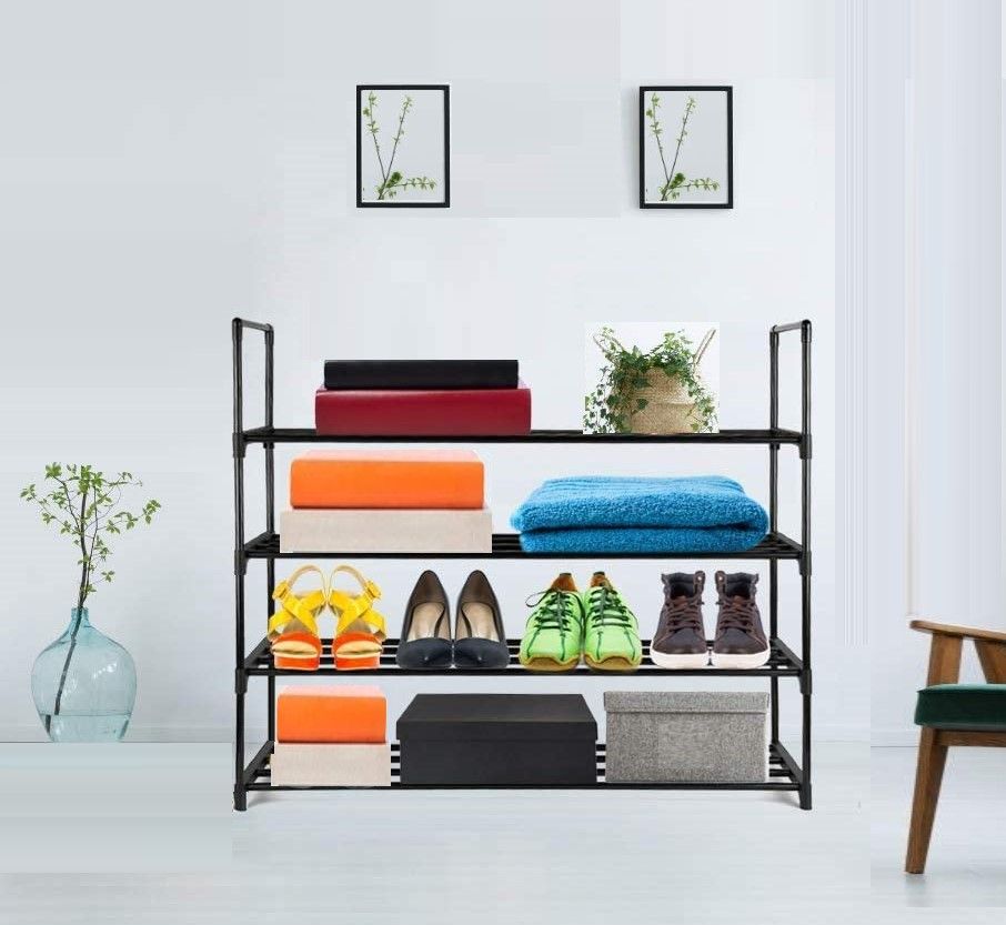 4-Tier Stainless Steel Shoe Rack Storage Organizer to Hold up to 20 Pairs of Shoes (80cm, Black) V178-84995