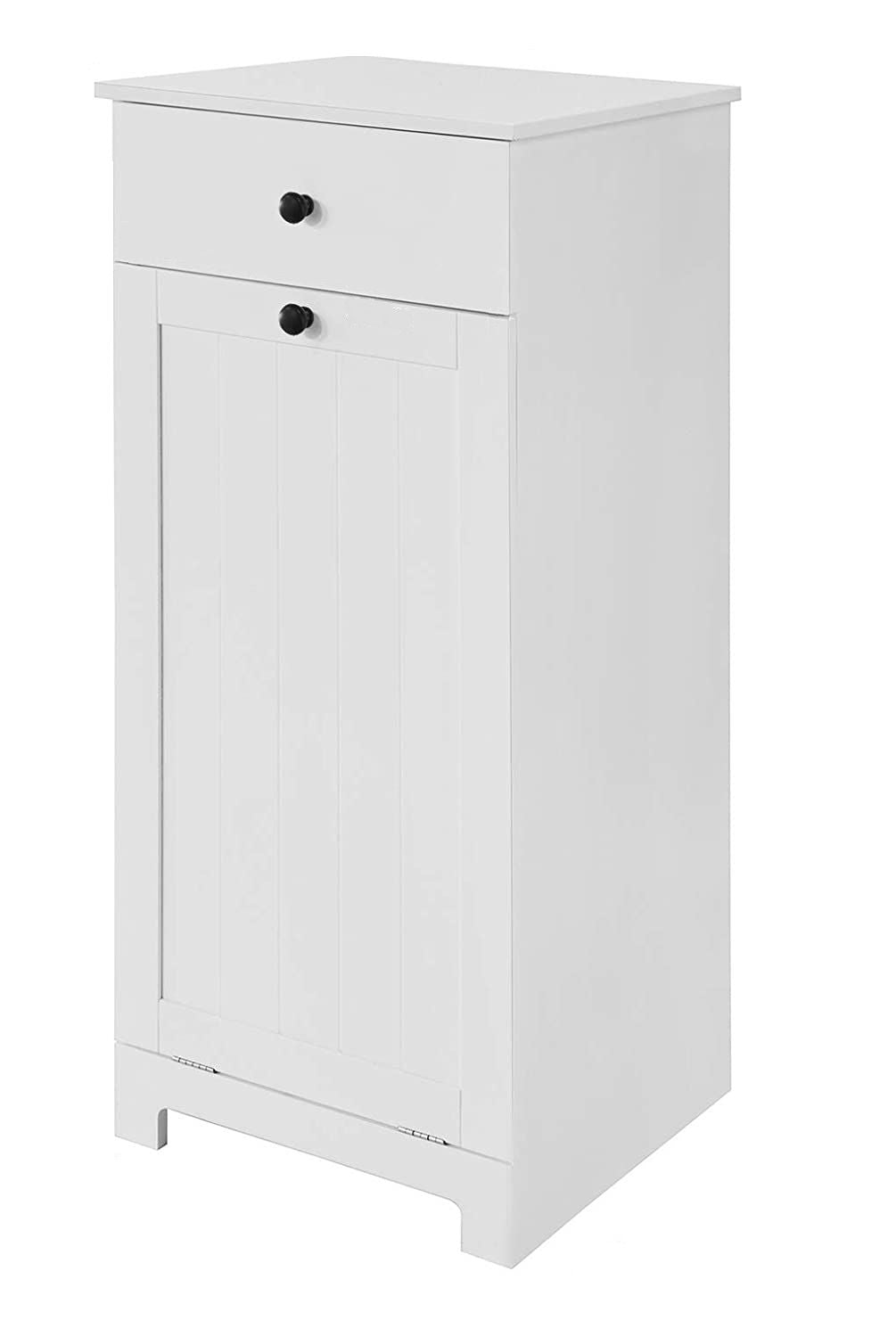 White Bathroom Cabinet with Laundry Basket and Drawer V178-85024