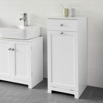 White Bathroom Cabinet with Laundry Basket and Drawer V178-85024