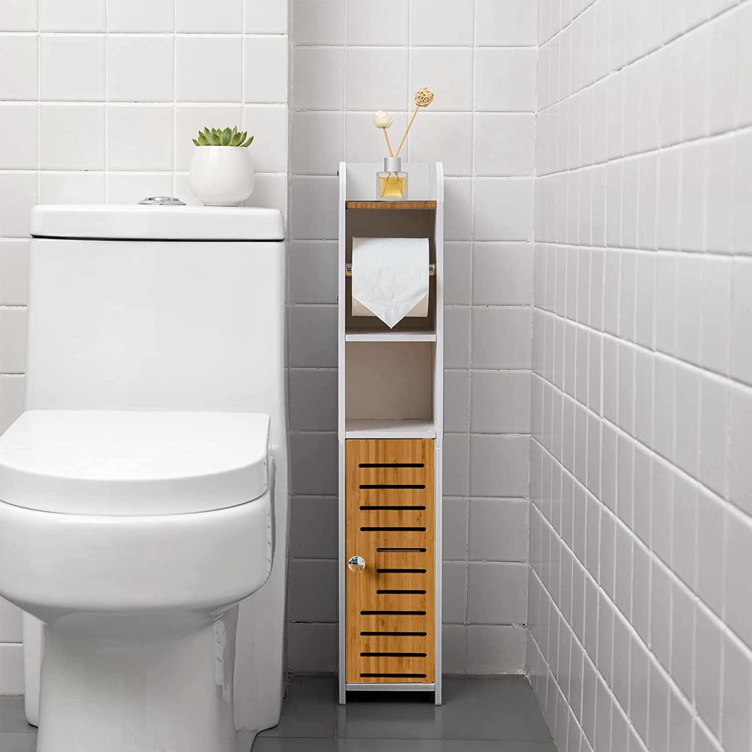 Toilet Paper Roll Holder for Bathroom with roller (Bamboo, 76cm) V178-85149
