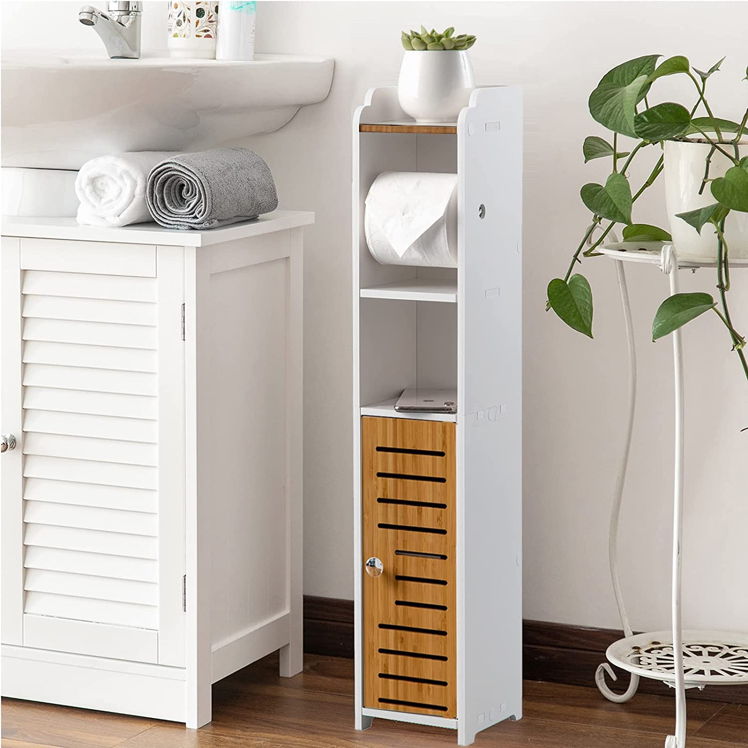Toilet Paper Roll Holder for Bathroom with roller (Bamboo, 76cm) V178-85149