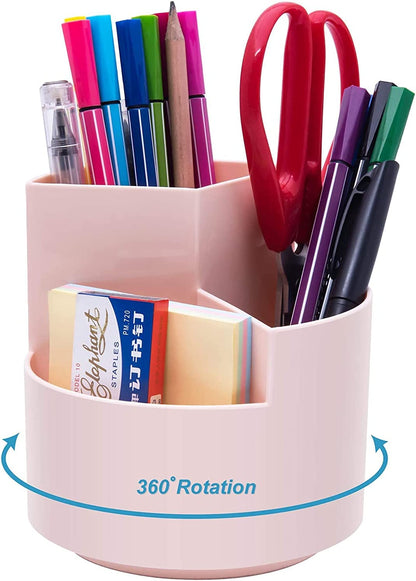 360 degree rotating multi-functional pen holder with 3 separate layer for office desk organiser (Pink) V178-85156