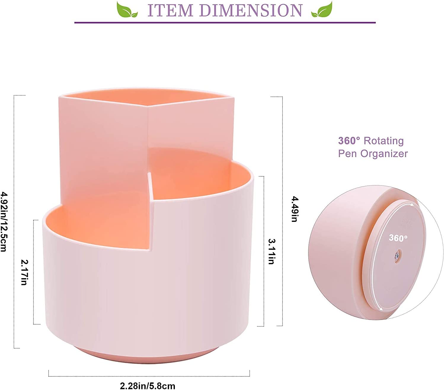 360 degree rotating multi-functional pen holder with 3 separate layer for office desk organiser (Pink) V178-85156