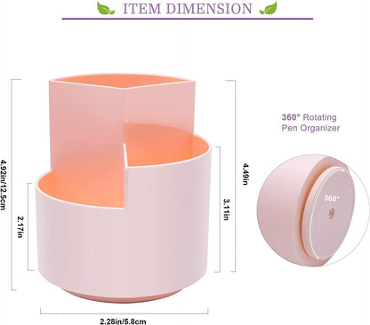 360 degree rotating multi-functional pen holder with 3 separate layer for office desk organiser (Pink) V178-85156