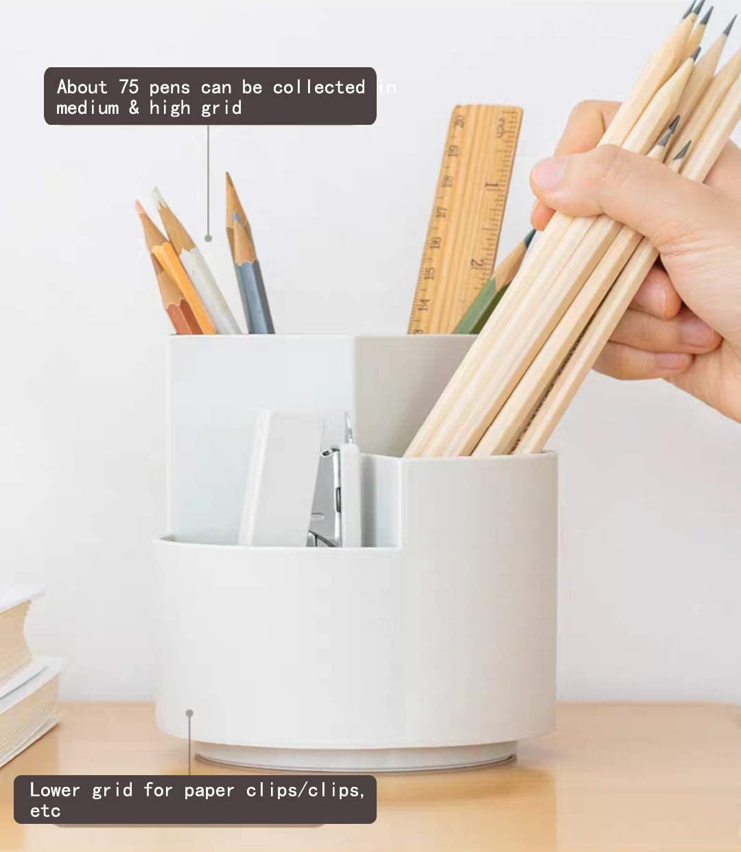 360 degree rotating multi-functional pen holder with 3 separate layer for office desk organiser (Pink) V178-85156