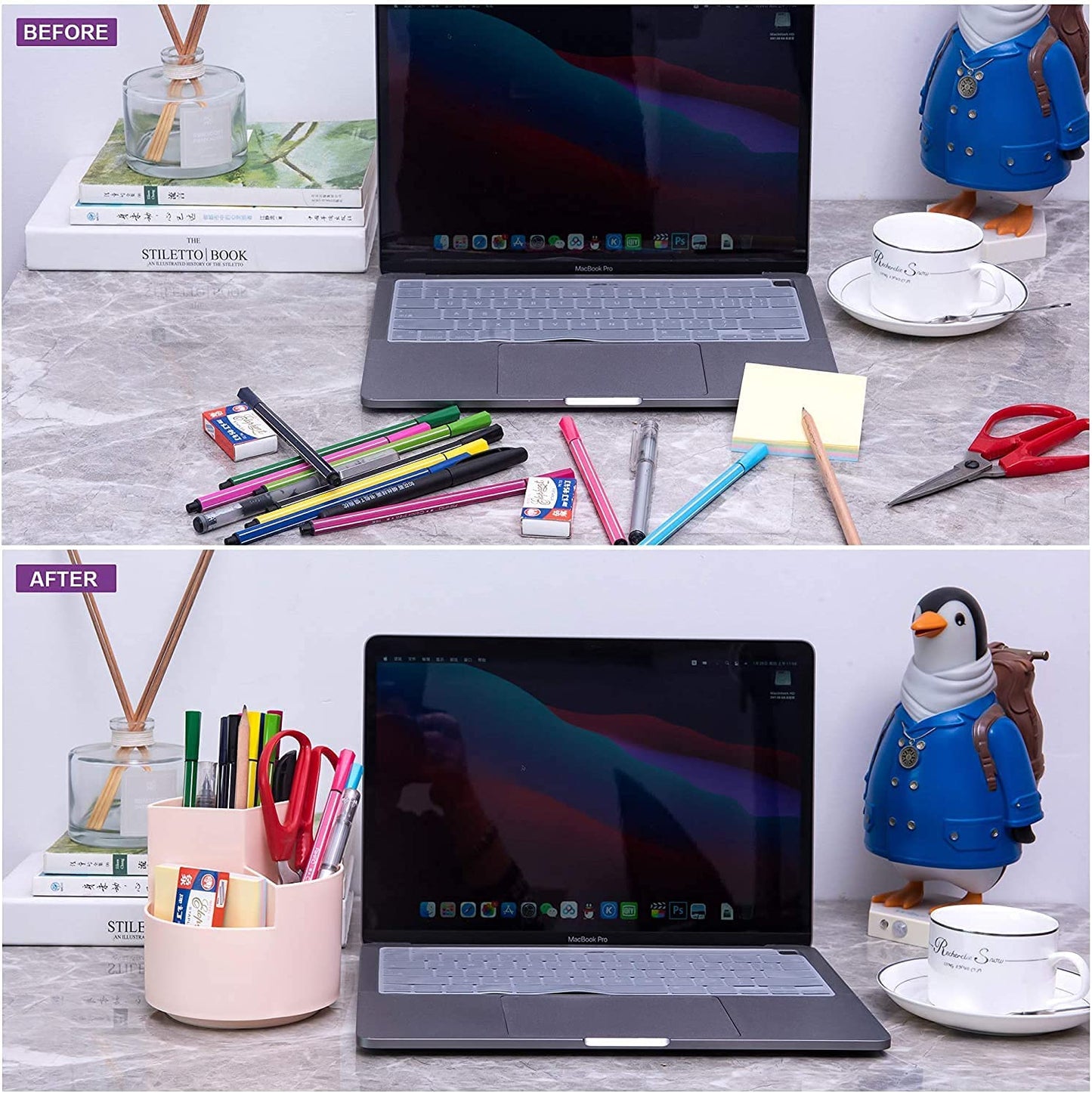 360 degree rotating multi-functional pen holder with 3 separate layer for office desk organiser (Pink) V178-85156