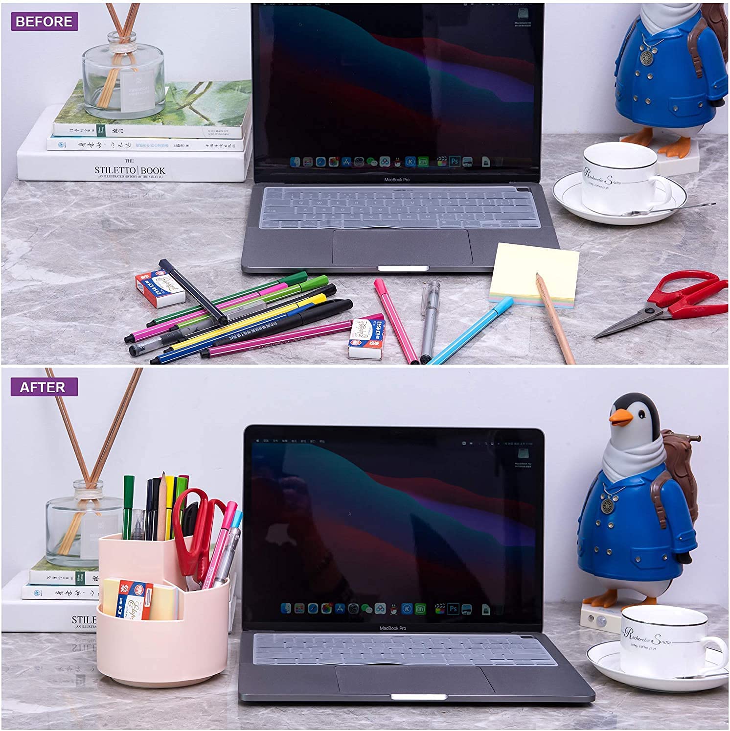 360 degree rotating multi-functional pen holder with 3 separate layer for office desk organiser (Pink) V178-85156