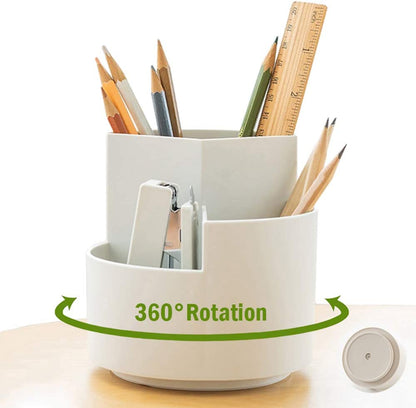 360 degree rotating multi-functional pen holder with 3 separate layer for office desk organiser (White) V178-85163