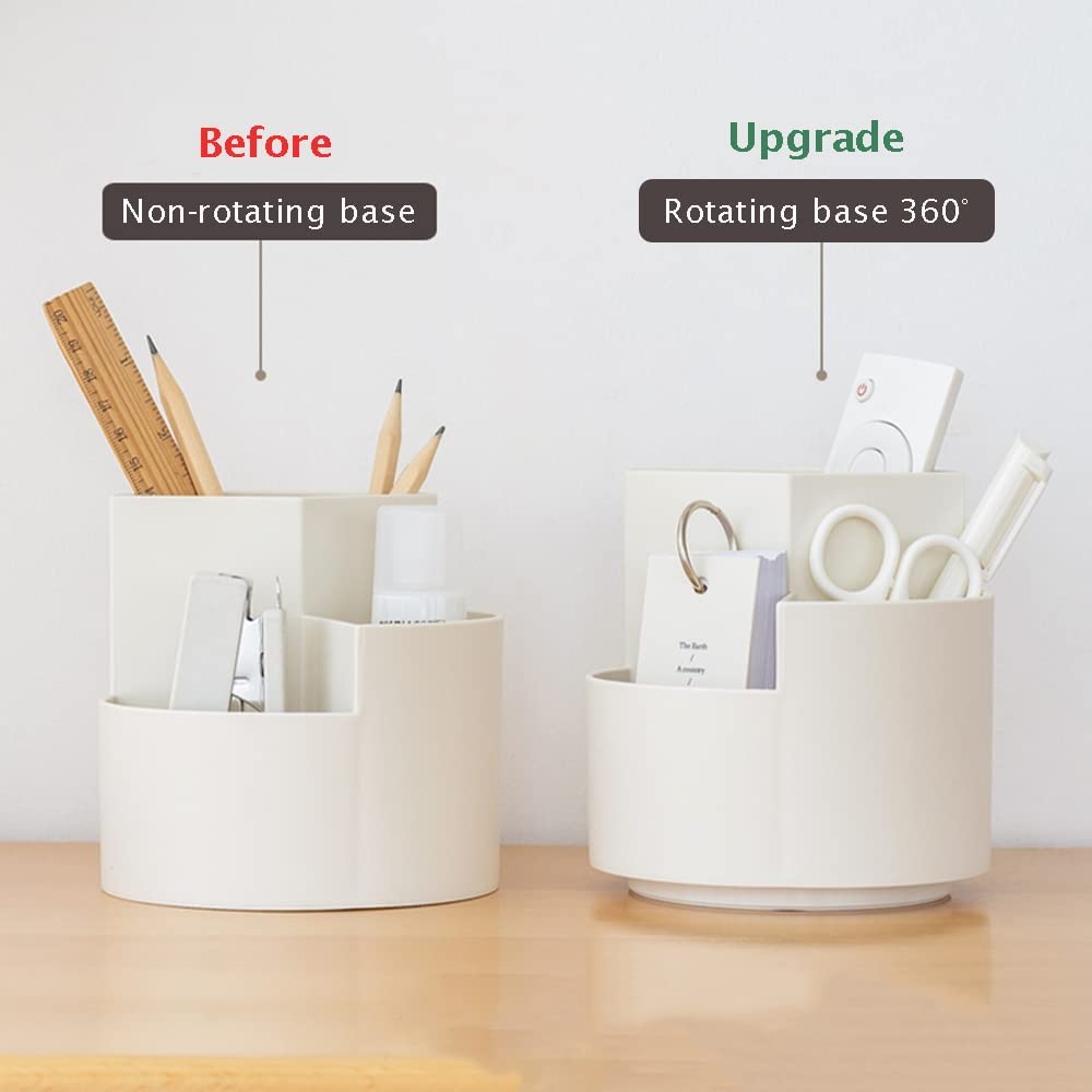 360 degree rotating multi-functional pen holder with 3 separate layer for office desk organiser (White) V178-85163