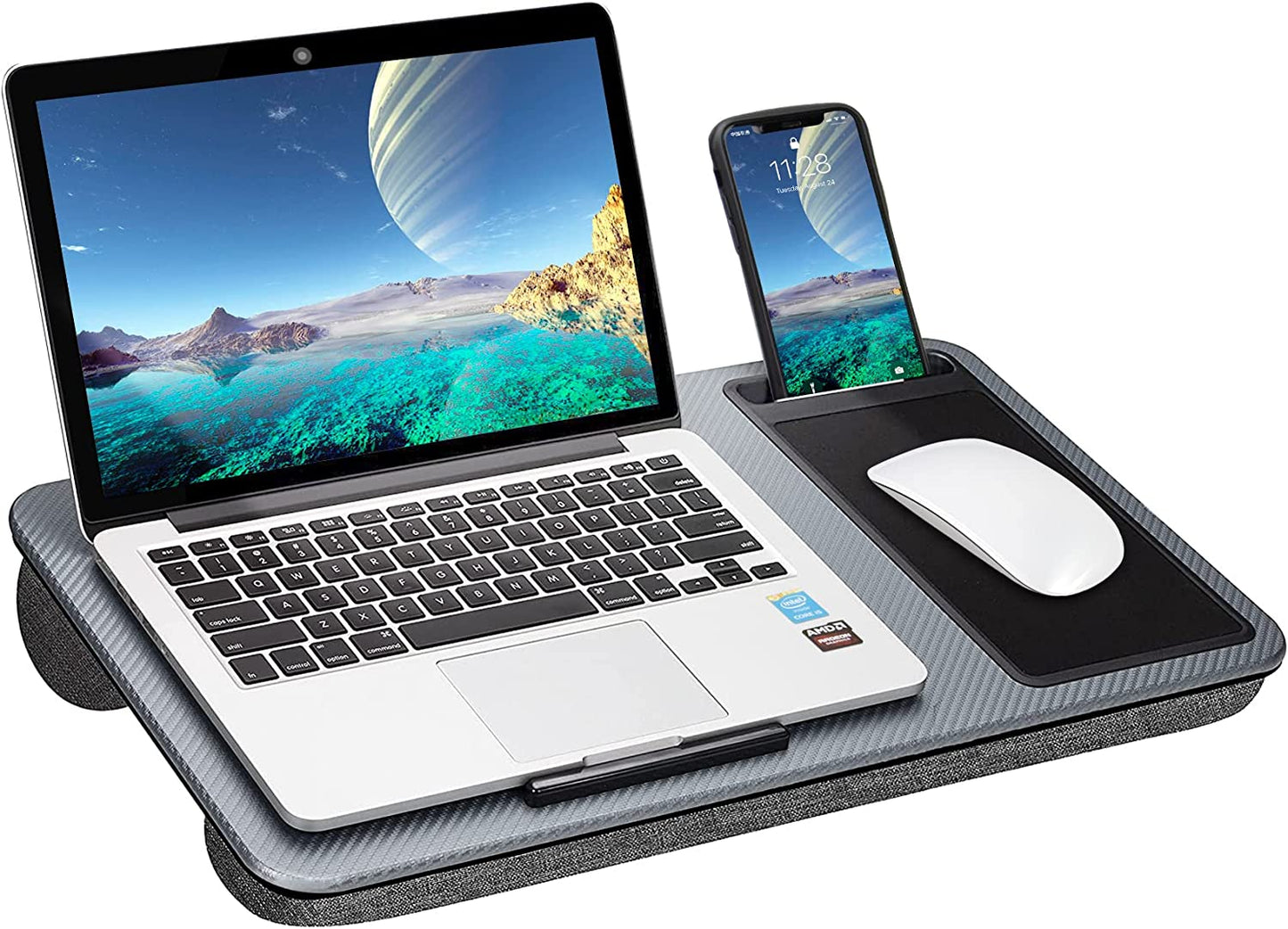 Portable Laptop Desk with Device Ledge, Mouse Pad and Phone Holder for Home Office (Silver, 40cm) V178-85361
