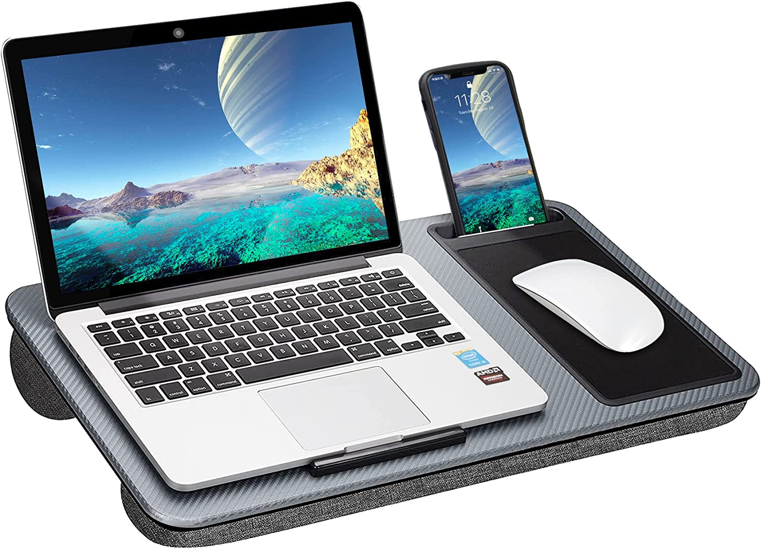 Portable Laptop Desk with Device Ledge, Mouse Pad and Phone Holder for Home Office (Silver, 40cm) V178-85361