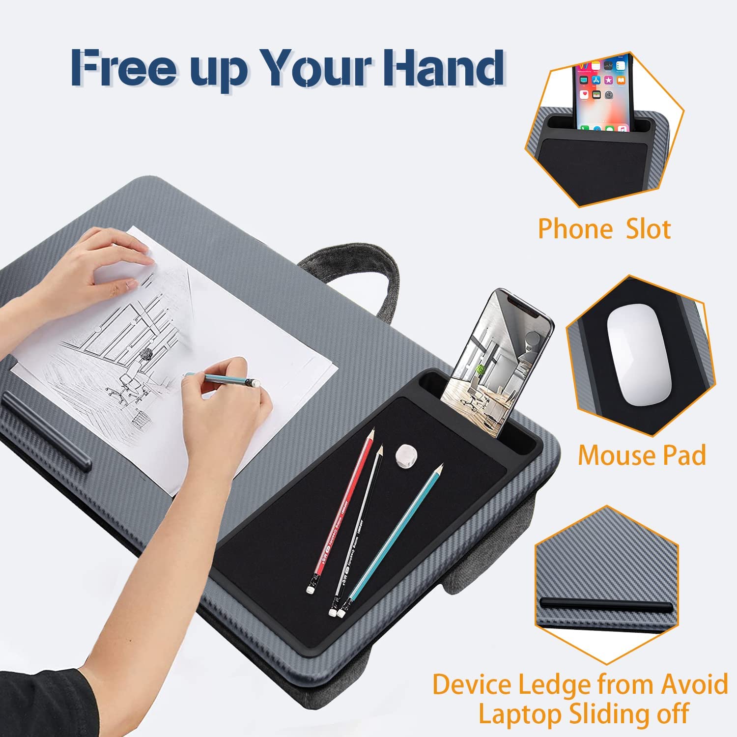 Portable Laptop Desk with Device Ledge, Mouse Pad and Phone Holder for Home Office (Silver, 40cm) V178-85361