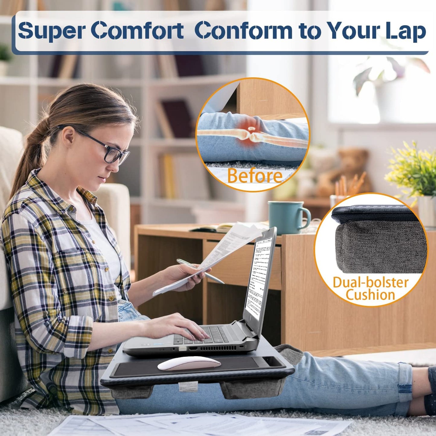 Portable Laptop Desk with Device Ledge, Mouse Pad and Phone Holder for Home Office (Silver, 40cm) V178-85361